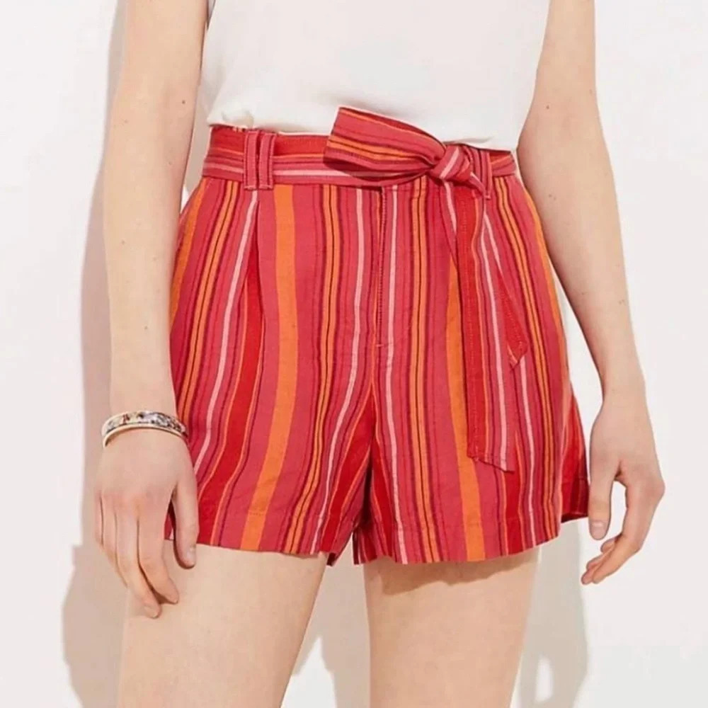 NWT LOFT Striped Linen Blend Tie Waist Shorts